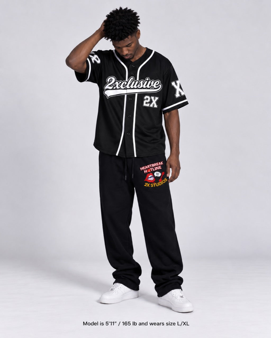 Model wearing 2X Baseball Jersey
